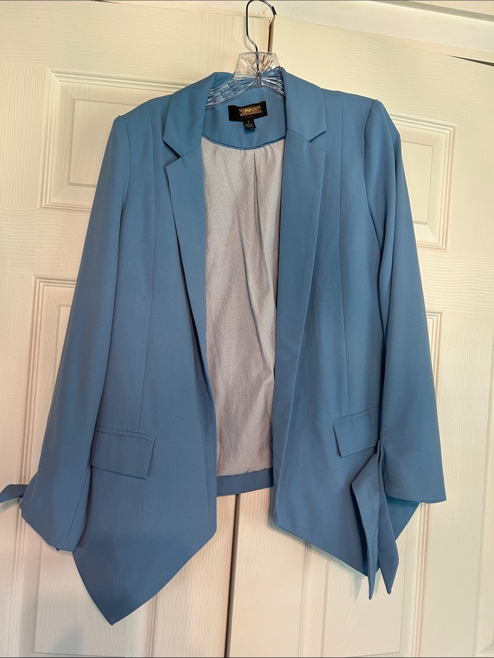 Greylin Light Blue Draped Open-Front Blazer